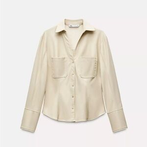 Zara Cream faux leather blouse size large